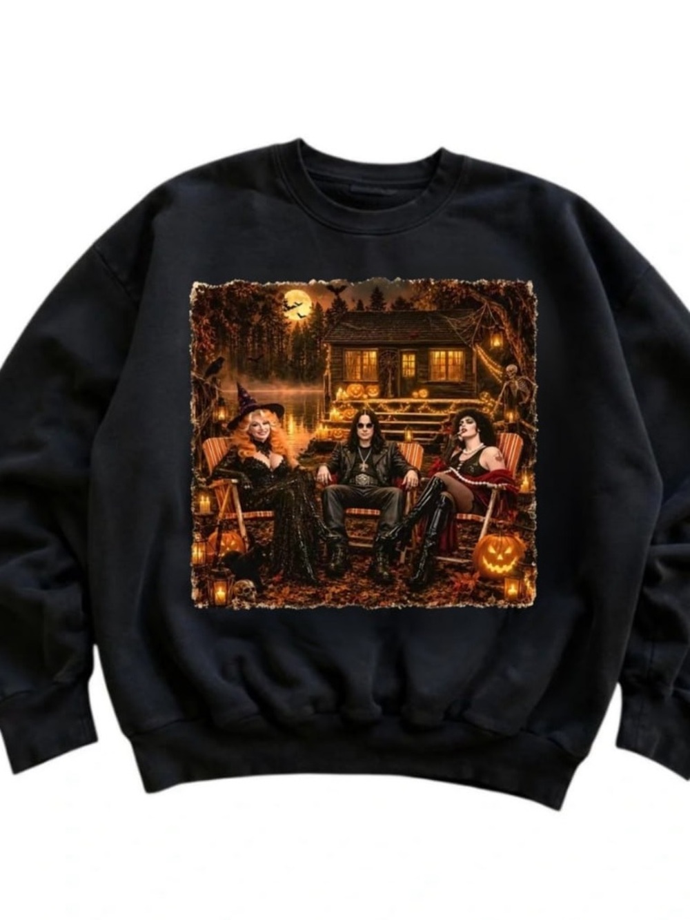 Black Halloween Cabin Graphic Crewneck